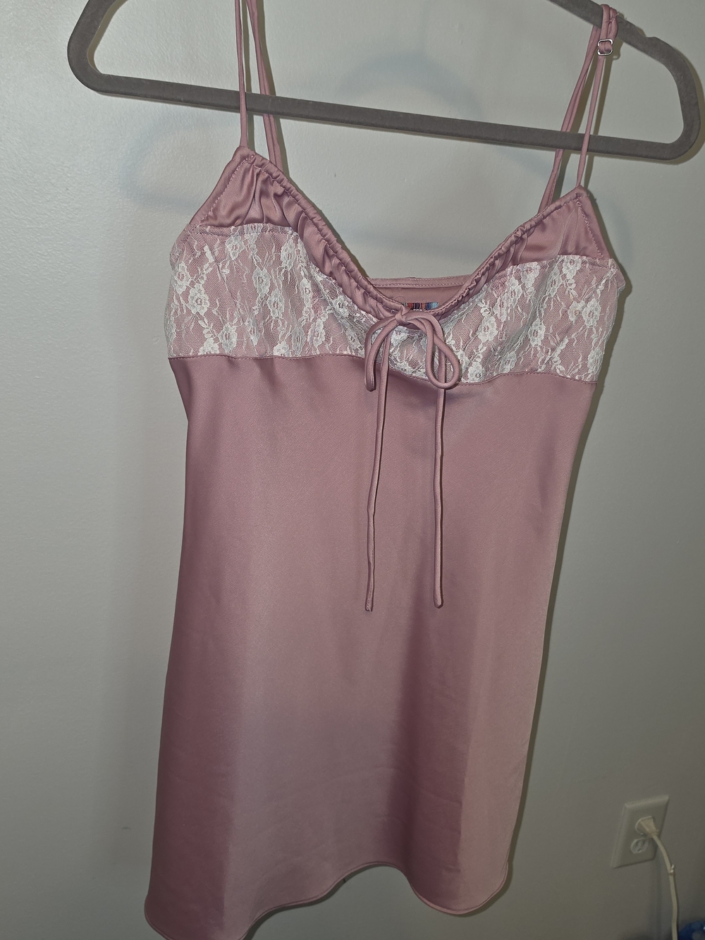 Urban Outfitters Pink Lace-Trim Satin Mini Dress